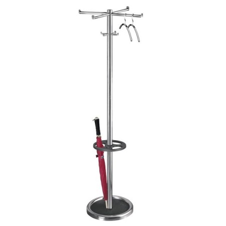 Garderobenständer Roma 6229, mit 8 Haken, mit Schirmständer, Metall, silber, schwarz