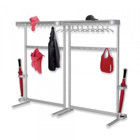 Porte-manteau Sevilla 6186, avec 8 crochets, avec porte-parapluie, avec étagère à chapeaux, en métal, argent