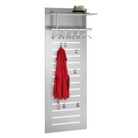 Wandgarderobe tec-art 6066, Metall, mit 6 Haken, mit Hutablage, mit Kleiderstange, silber, 1 Stück