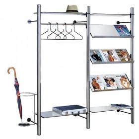 Portemanteau mural 6861, acier inoxydable, verre, sans crochets, avec étagère à chapeaux, avec tringle à vêtements, argent