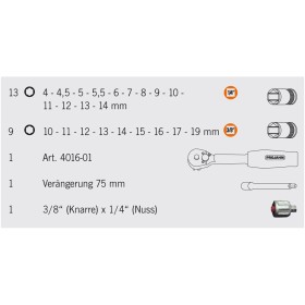 Ensemble de cliquets PROJAHN métrique 6 pans 6,3 / 1/4" + 10 / 3/8" 25 pièces