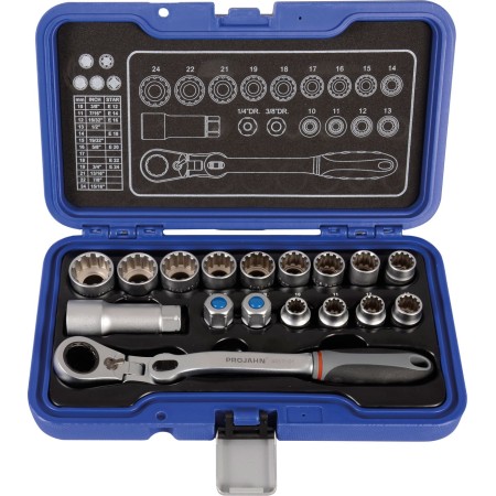 PROJAHN Durchschraubknarren-Koffer GearTech metrisch und zoll 6-kant 17-tlg. und E-TX