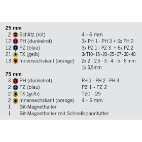 Boîte de bits PROJAHN COLOR XL 6,3 / 1/4" 25 mm + 75 mm 71 pièces