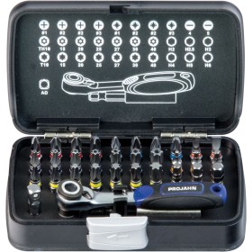 PROJAHN COLOR Bit-Box mit 6,3 / 1/4" 25 mm 33-tlg. Bit-Umschaltknarre XS