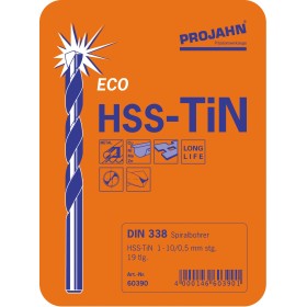 Cassetta di punte elicoidali PROJAHN HSS-TIN DIN 338 Tipo N ECO 19 pezzi