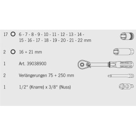 Ensemble de douilles industrielles PROJAHN métriques 6 pans 10 / 3/8" 23 pièces