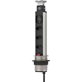 Tower Power, Tischsteckdosenleiste 3-fach 2m Kabel, komplett in Tischplatte versenkbar