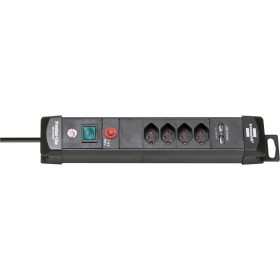 Premium-Line Steckdosenleiste 4-fach mit Schalter und Aufhänge-Vorrichtung mit 3m Kabel und 2x USB