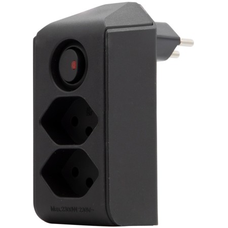 cleverLINE Abzweigstecker 2-fach schwarz mit Schalter, drehbar bis 300° mit Aufhänger *CH*
