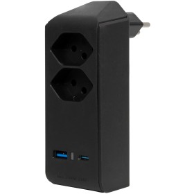 cleverLINE Abzweigstecker 2-fach schwarz mit USB Typ-A und Typ-C, drehbar bis 300° mit Aufhänger *CH*