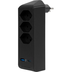 cleverLINE Abzweigstecker 3-fach schwarz mit USB Typ-A und USB Typ-C, drehbar bis 300° mit Aufhänger *CH*
