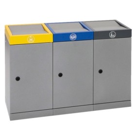 Abfalltrennung ProTec-Plus, 3-fach Station, graualu-struktur/1003, 5010, 7016, verz. Innenbehälter, 3x70 Liter