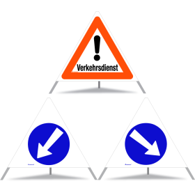 TRIOPAN Faltsignal 90 Tagesleuchtend Kombi mit Etui (Verkehrsdienst - Links umfahren - Rechts umfahren)