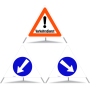 TRIOPAN Faltsignal 90 Tagesleuchtend Kombi mit Etui (Verkehrsdienst - Links umfahren - Rechts umfahren)